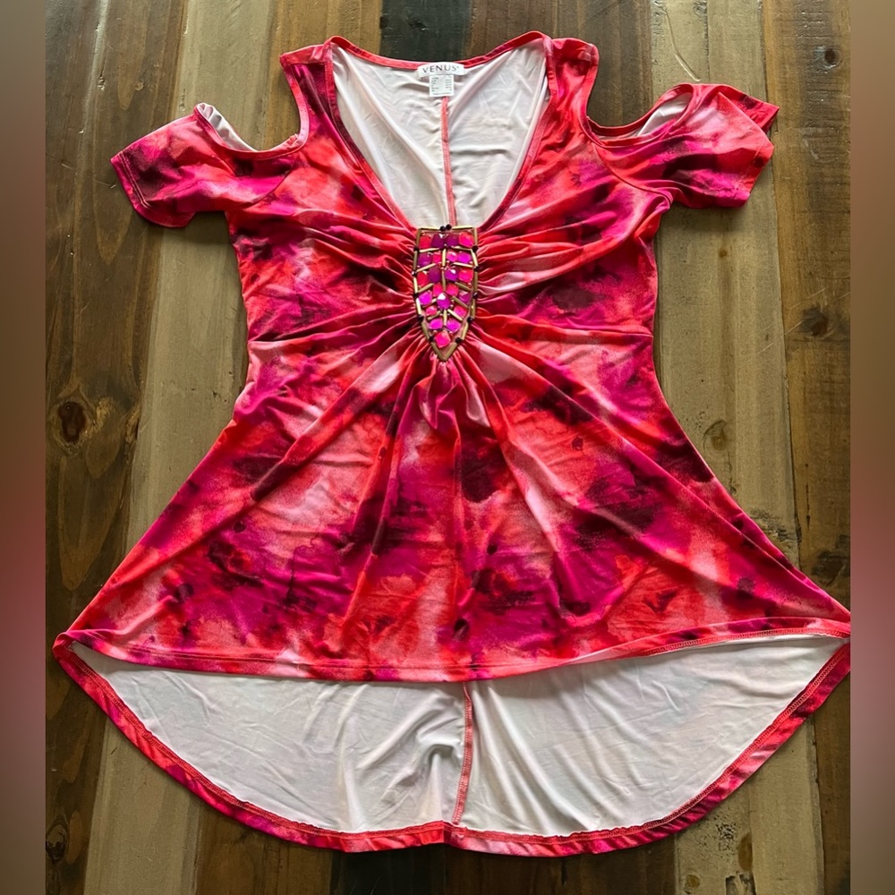 VENUS beaded, cold shoulder, watercolor top